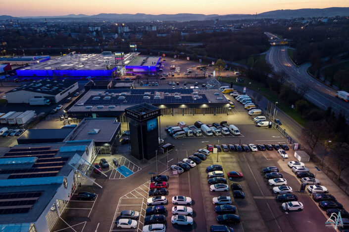Industriegebiet Neuwied Nacht Drohnenfotografie für Mercedes-Benz