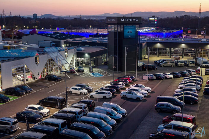 Industriegebiet Neuwied Nacht Drohnenfotografie für Mercedes-Benz